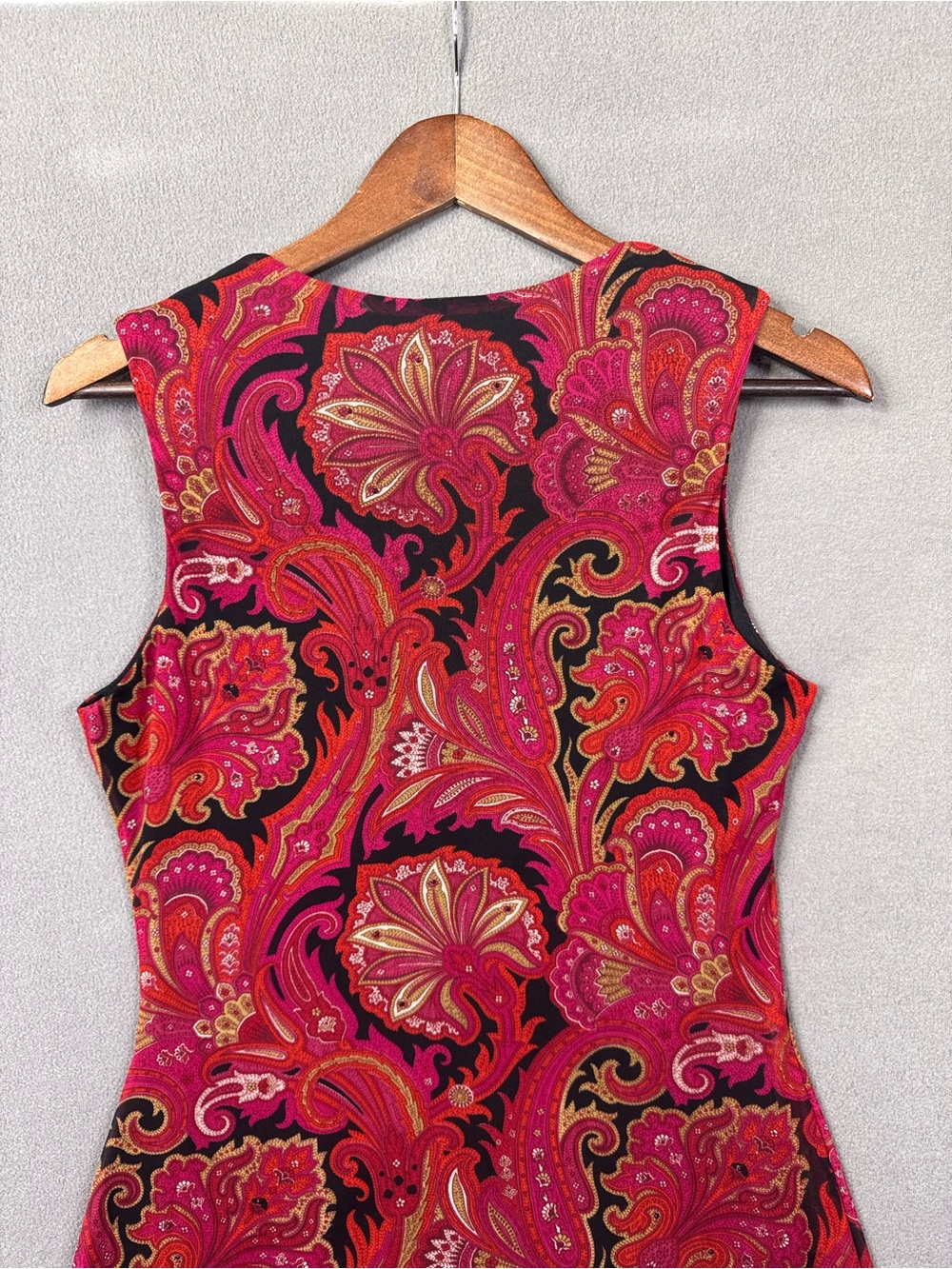 Vintage 90’s Bias Cut Sleeveless Paisley Sheath Dress in Red and Black, Large - Picture 7 of 15